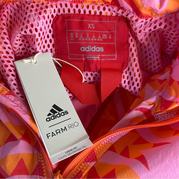 ADIDAS x FARM RIO Women XS MYSHELTER Pink Tomato Hooded Lightweight Wind Jacket - Picture 11 of 15
